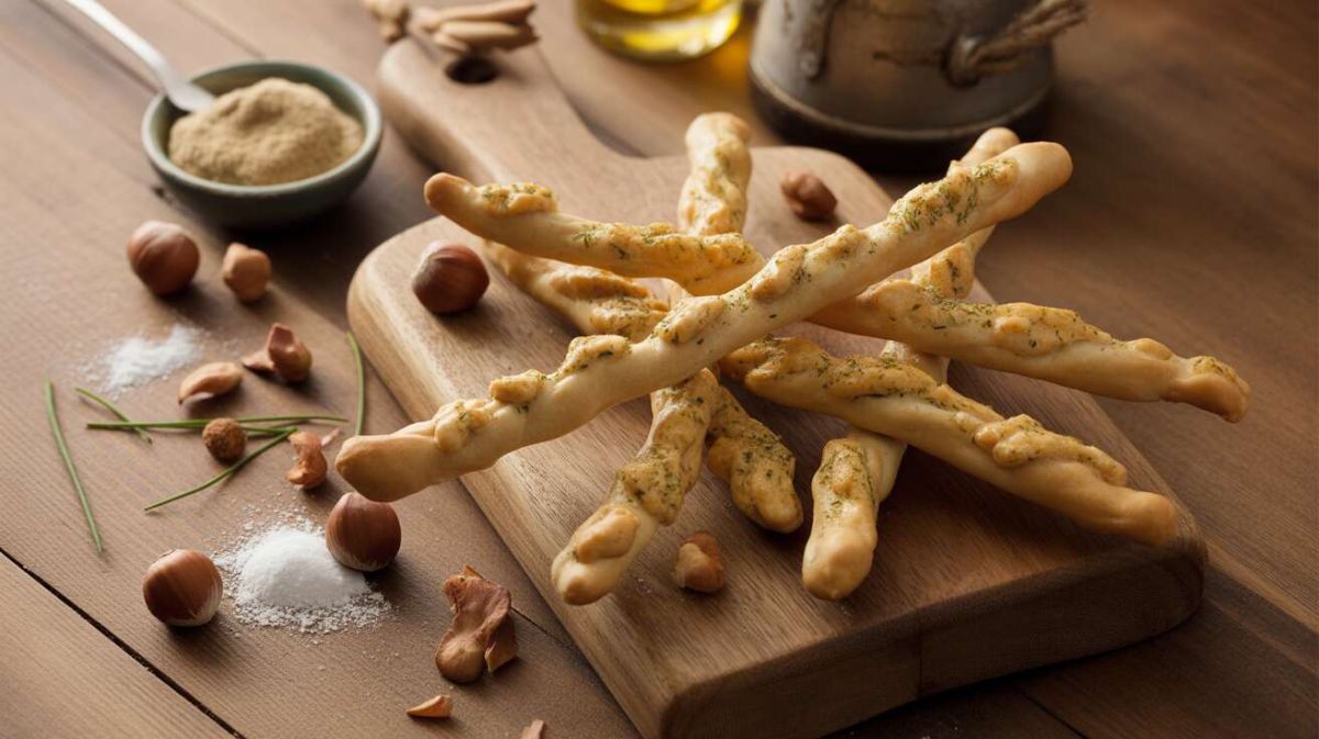 Recette : gressins dippés aux noisettes et ciboulette