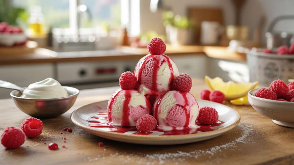 Une douceur estivale : la glace framboise faite maison sans sorbetière