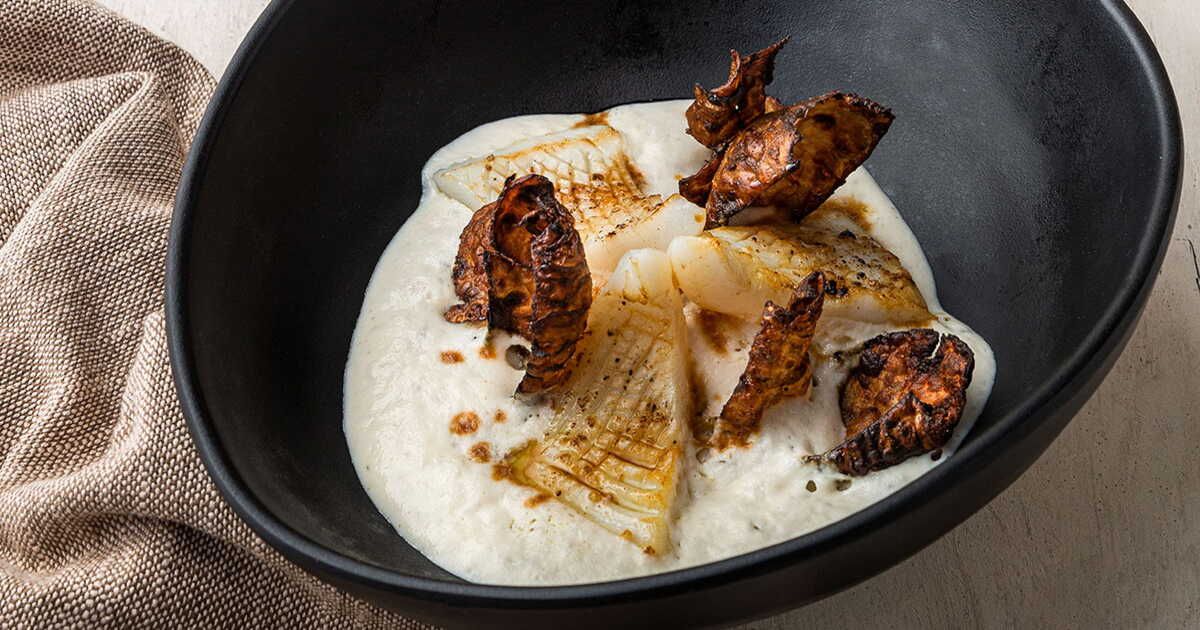 Une recette ingénieuse de seiche et topinambour par David Gallienne