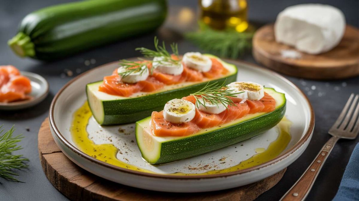 Savoureuses courgettes farcies au saumon et fromage de chèvre